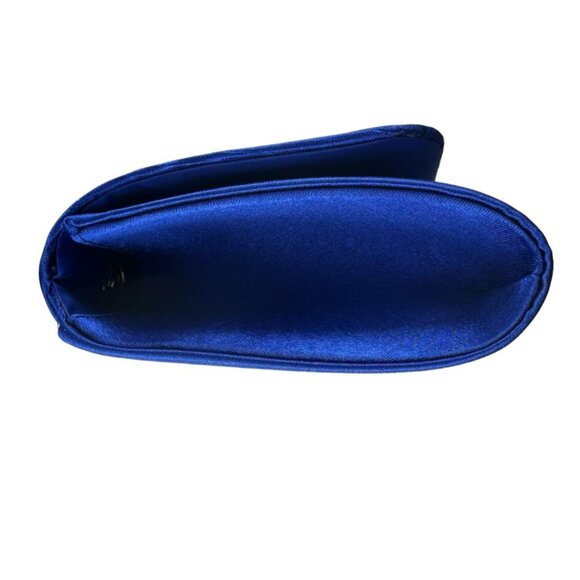 Royal Blue Ruched Satin Detail Flap Square Shiny Clutch Women's Bag Elegant - Picture 9 of 11